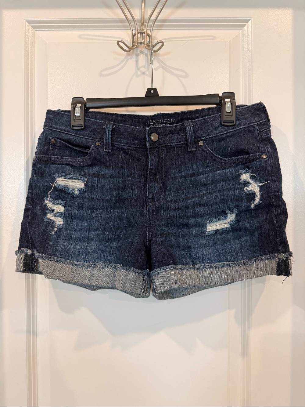 Jennifer Lopez Dark Blue Distressed Cuffed Denim Shorts